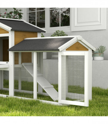 Pawhut 2-Tier Wooden Rabbit Bunny Guinea Pig Hutch Small Pet House Ramp