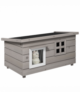 Pawhut Wooden Cat House Outdoor with Openable Top, Asphalt Roof, Window Grey