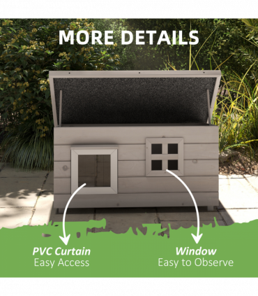 Pawhut Wooden Cat House Outdoor with Openable Top, Asphalt Roof, Window Grey