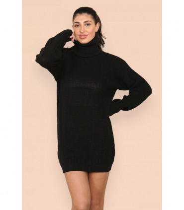 Polo Roll Neck Over Sized Ribbed Knitted Florescent Chunky Sweater Jumper Dress