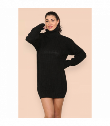 Polo Roll Neck Over Sized Ribbed Knitted Florescent Chunky Sweater Jumper Dress