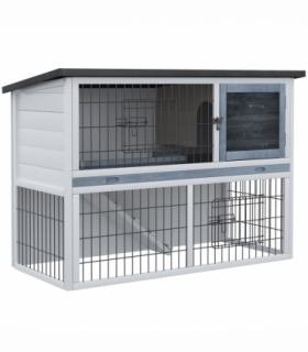 Rabbit Hutch and Run w/ Removable Tray Openable Top for Indoors & Outdoors Grey