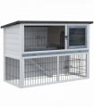 Rabbit Hutch and Run w/ Removable Tray Openable Top for Indoors & Outdoors Grey