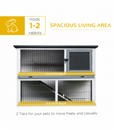 Rabbit Hutch and Run w/ Removable Tray Openable Top for Indoors & Outdoors Grey