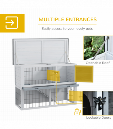 Rabbit Hutch and Run w/ Removable Tray Openable Top for Indoors & Outdoors Grey