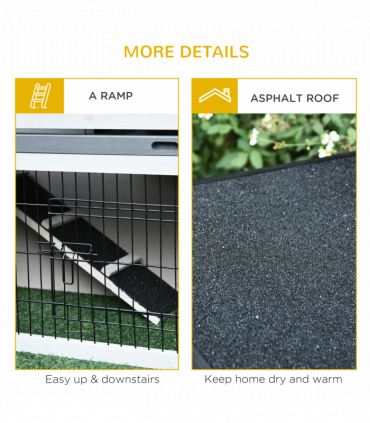 Rabbit Hutch and Run w/ Removable Tray Openable Top for Indoors & Outdoors Grey