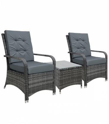 Rattan 3PCs Chair Table Bistro Set Patio Set w/ Steel Frame Grey