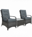 Rattan 3PCs Chair Table Bistro Set Patio Set w/ Steel Frame Grey