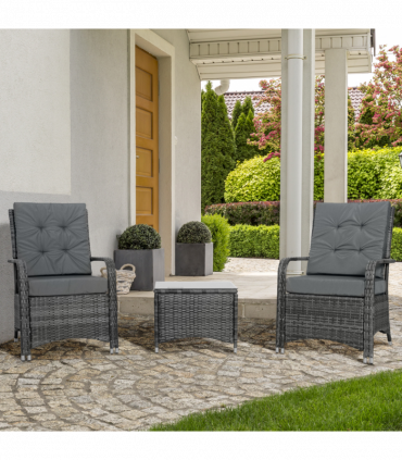 Rattan 3PCs Chair Table Bistro Set Patio Set w/ Steel Frame Grey