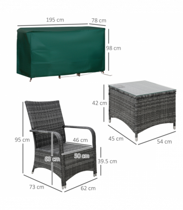 Rattan 3PCs Chair Table Bistro Set Patio Set w/ Steel Frame Grey