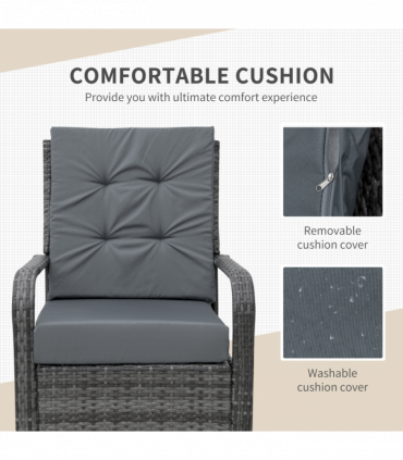 Rattan 3PCs Chair Table Bistro Set Patio Set w/ Steel Frame Grey