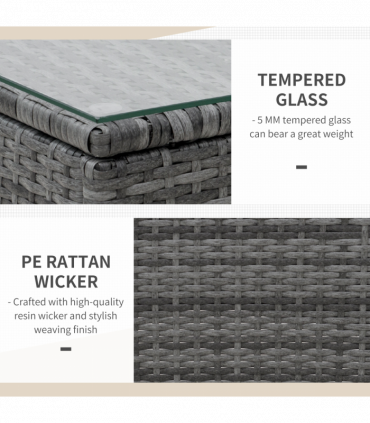 Rattan 3PCs Chair Table Bistro Set Patio Set w/ Steel Frame Grey