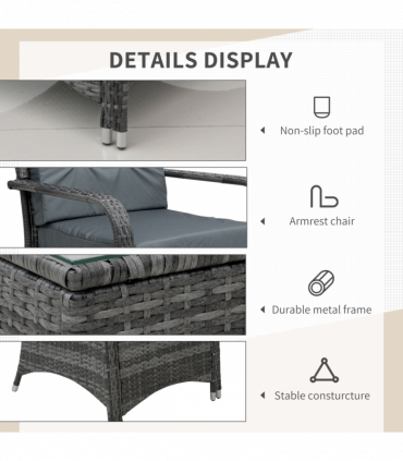 Rattan 3PCs Chair Table Bistro Set Patio Set w/ Steel Frame Grey