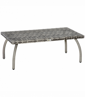 Rattan Coffee Table, Patio Wicker Table with All-Weather Grey