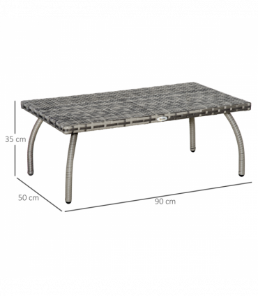 Rattan Coffee Table, Patio Wicker Table with All-Weather Grey