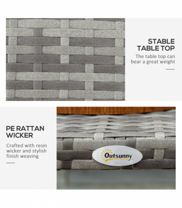 Rattan Coffee Table, Patio Wicker Table with All-Weather Grey