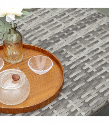 Rattan Coffee Table, Patio Wicker Table with All-Weather Grey