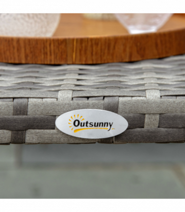 Rattan Coffee Table, Patio Wicker Table with All-Weather Grey