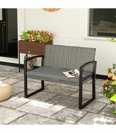 Rattan Garden Bench with Cushioned Comfort for Relaxation & Style