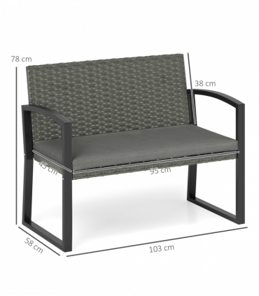 Rattan Garden Bench with Cushioned Comfort for Relaxation & Style