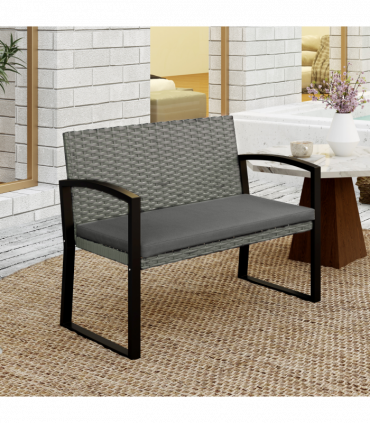 Rattan Garden Bench with Cushioned Comfort for Relaxation & Style