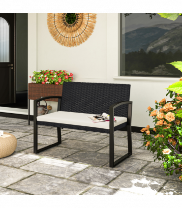 Rattan Garden Bench with Cushioned Comfort for Relaxation & Style
