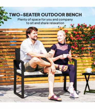 Rattan Garden Bench with Cushioned Comfort for Relaxation & Style