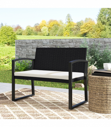 Rattan Garden Bench with Cushioned Comfort for Relaxation & Style