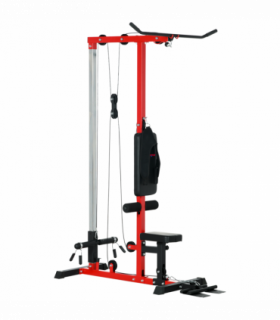 SPORTNOW Pull Up Station Power Cage with Adjustable Seat, Home Gym - Red