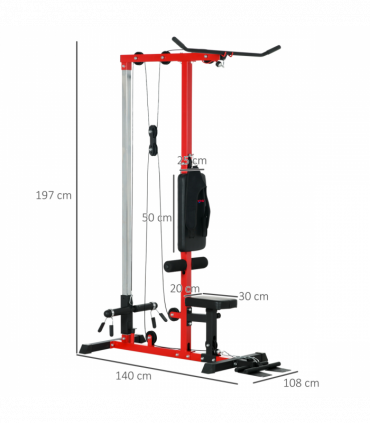 SPORTNOW Pull Up Station Power Cage with Adjustable Seat, Home Gym - Red