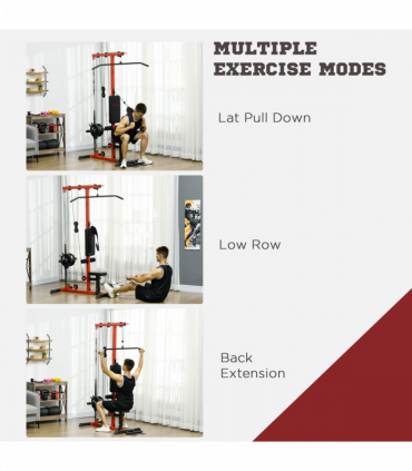 SPORTNOW Pull Up Station Power Cage with Adjustable Seat, Home Gym - Red