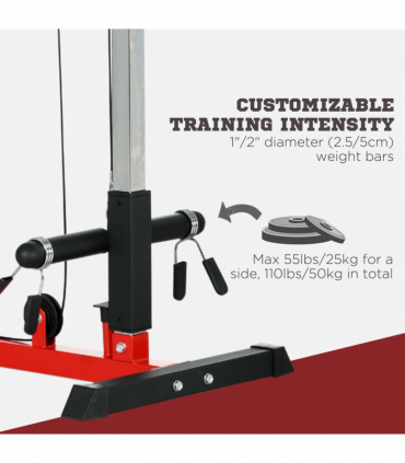 SPORTNOW Pull Up Station Power Cage with Adjustable Seat, Home Gym - Red