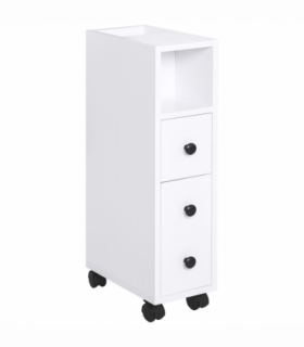 Slimline Bathroom Storage Unit w/ 2 Drawers 2 Open Compartments Wheels White