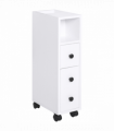 Slimline Bathroom Storage Unit w/ 2 Drawers 2 Open Compartments Wheels White