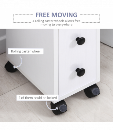 Slimline Bathroom Storage Unit w/ 2 Drawers 2 Open Compartments Wheels White