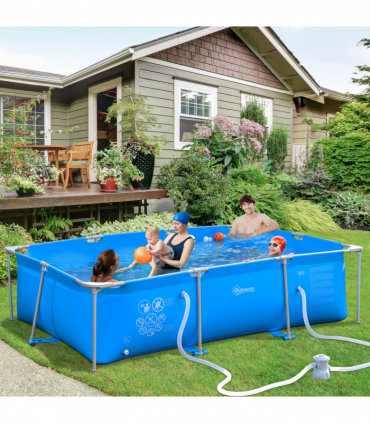 Steel Frame Pool & Filter Pump & Cartridge Rust Resistant 315 x 225 x 75cm Blue