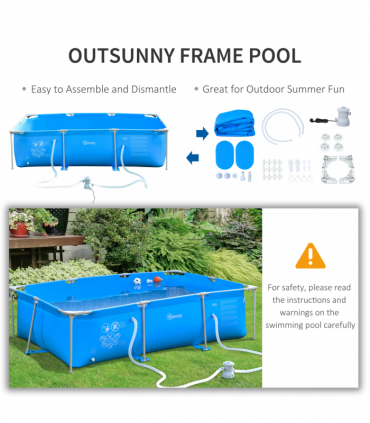Steel Frame Pool & Filter Pump & Cartridge Rust Resistant 315 x 225 x 75cm Blue