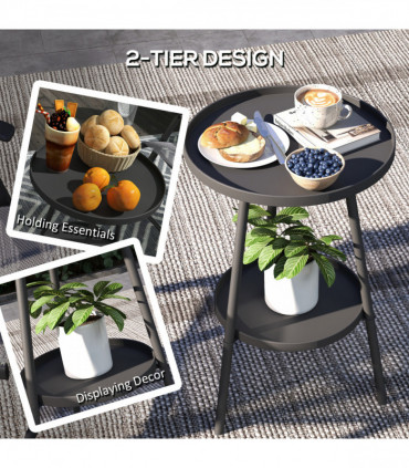 Stylish Black Two-Tier Side Table - Versatile Storage for Indoor & Outdoor