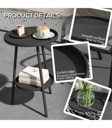 Stylish Black Two-Tier Side Table - Versatile Storage for Indoor & Outdoor