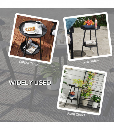 Stylish Black Two-Tier Side Table - Versatile Storage for Indoor & Outdoor