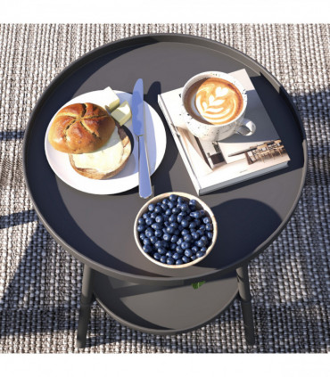 Stylish Black Two-Tier Side Table - Versatile Storage for Indoor & Outdoor