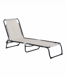 Sun Lounger Folding Chair Recliner & 4 Adjustable Backrest -  Cream & White