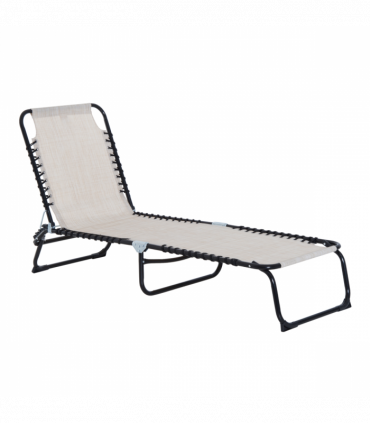 Sun Lounger Folding Chair Recliner & 4 Adjustable Backrest -  Cream & White