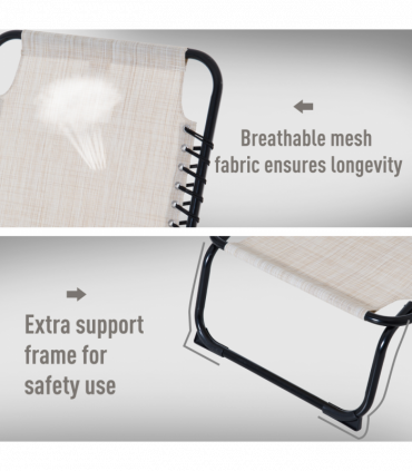 Sun Lounger Folding Chair Recliner & 4 Adjustable Backrest -  Cream & White