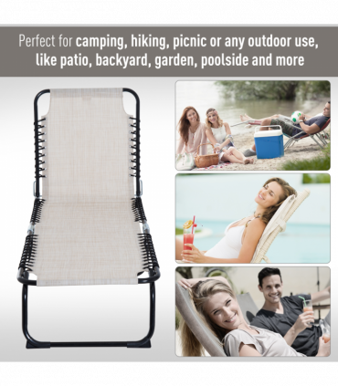 Sun Lounger Folding Chair Recliner & 4 Adjustable Backrest -  Cream & White