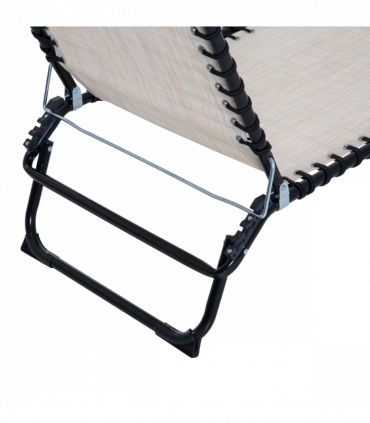 Sun Lounger Folding Chair Recliner & 4 Adjustable Backrest -  Cream & White