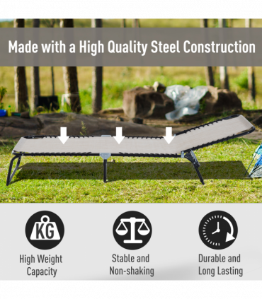 Sun Lounger Folding Chair Recliner & 4 Adjustable Backrest -  Cream & White