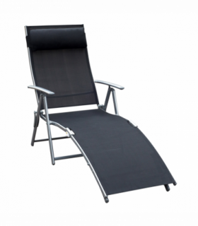 Sun Lounger Recliner Foldable 7 Levels Textilene Black Patio