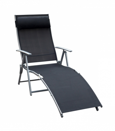 Sun Lounger Recliner Foldable 7 Levels Textilene Black Patio