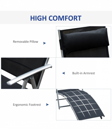 Sun Lounger Recliner Foldable 7 Levels Textilene Black Patio